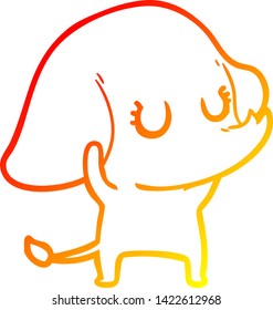 warm gradient line drawing of a cute cartoon elephant