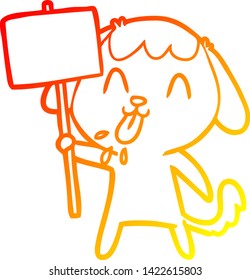 warm gradient line drawing of a cute cartoon dog