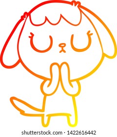 dibujo de línea de gradiente cálido de un perro de dibujos animados lindo