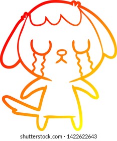 dibujo de línea de degradado cálido de un perro de dibujos animados lindo llorando