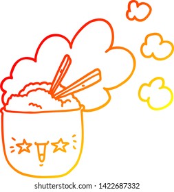 warm gradient line drawing of a cute cartoon hot rice bowl