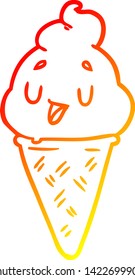 warm gradient line drawing of a cute ice cream