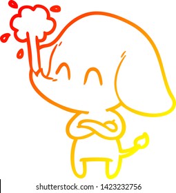 warm gradient line drawing of a cute cartoon elephant spouting water