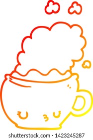 warm gradient line drawing of a cute cartoon coffee cup