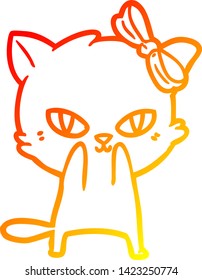 dibujo de línea de gradiente cálido de un gato lindo de dibujos animados