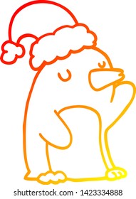 warm gradient line drawing of a cute cartoon christmas penguin