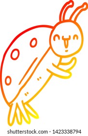 warm gradient line drawing of a cute cartoon ladybug
