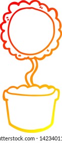 warm gradient line drawing of a cute cartoon flower