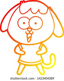 warm gradient line drawing of a cute cartoon dog