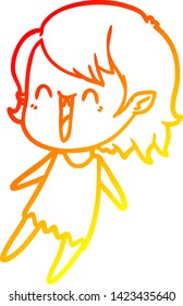dibujo de una linea de gradiente cálido de una linda caricatura feliz chica vampiro