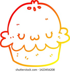 dibujo de línea de gradiente cálido de una tarta de dibujos animados adorable
