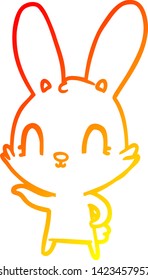 warm gradient line drawing of a cute cartoon rabbit