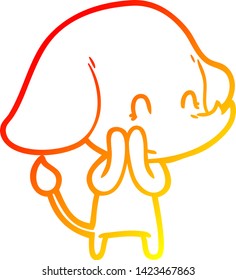 warm gradient line drawing of a cute cartoon elephant