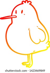 warm gradient line drawing of a cute kiwi bird