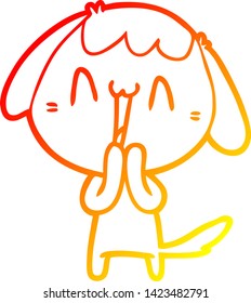 warm gradient line drawing of a cute cartoon dog