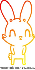 warm gradient line drawing of a cute cartoon rabbit