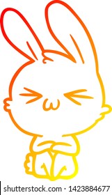 warm gradient line drawing of a cute cartoon rabbit