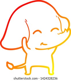 warm gradient line drawing of a cute cartoon elephant