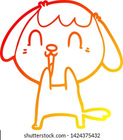warm gradient line drawing of a cute cartoon dog