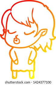 desenho de linha gradiente quente de uma menina de vampiro de desenho animado bonito