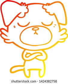 dibujo de línea de gradiente cálido de un perro de dibujos animados lindo