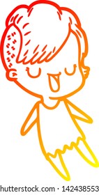 desenho de linha gradiente quente de uma menina de desenho animado bonito com corte de cabelo hipster