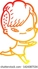 dibujo de línea de gradiente cálido de una linda caricaturista con corte de pelo hipster