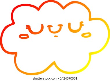 warm gradient line drawing of a cute cartoon cloud