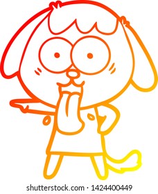dibujo de línea de gradiente cálido de un perro de dibujos animados lindo