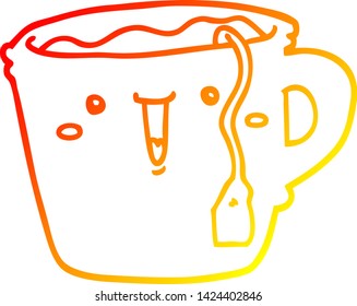 warm gradient line drawing of a cute cartoon coffee cup
