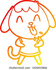 dibujo de línea de gradiente cálido de un perro de dibujos animados lindo