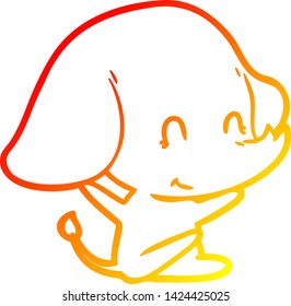 dibujo de línea de gradiente cálido de un tierno elefante de dibujos animados