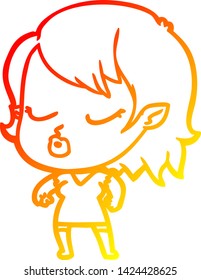 warm gradient line drawing of a cute cartoon vampire girl