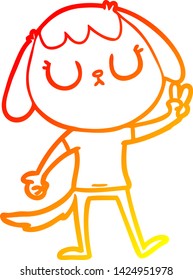 dibujo de línea de gradiente cálido de un perro de dibujos animados lindo