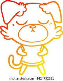 dibujo de línea de gradiente cálido de un perro de dibujos animados lindo