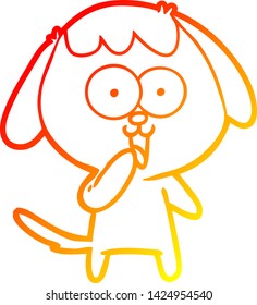 warm gradient line drawing of a cute cartoon dog