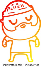 warm gradient line drawing of a cute cartoon man with beard