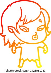 warme Farbverlauf-Linie Zeichnung einer süßen Cartoon Vampire Mädchen