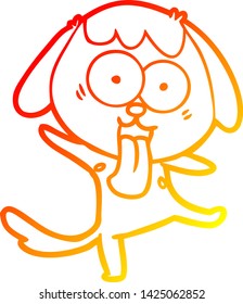 dibujo de línea de gradiente cálido de un perro de dibujos animados lindo