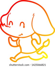 warm gradient line drawing of a cute cartoon elephant