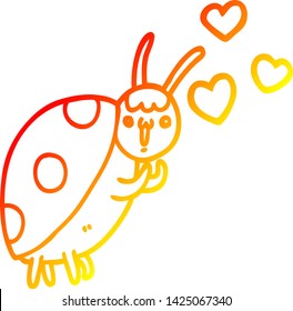 warm gradient line drawing of a cute cartoon ladybug in love