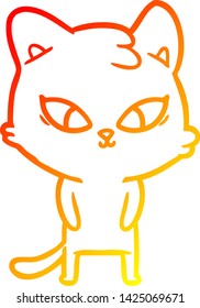 warm gradient line drawing of a cute cartoon cat