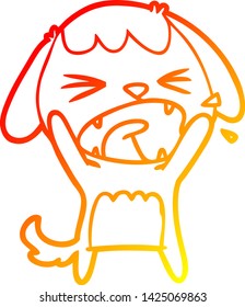 warm gradient line drawing of a cute cartoon dog barking