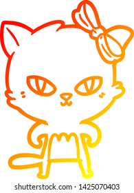 dibujo de línea de gradiente cálido de un gato lindo de dibujos animados