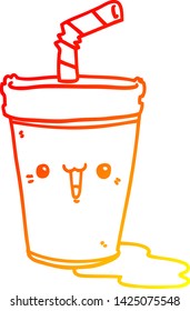 dibujo de línea de gradiente cálido de una soda tierna de dibujos animados