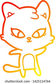 dibujo de línea de gradiente cálido de un gato lindo de dibujos animados