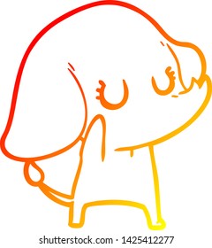 warm gradient line drawing of a cute cartoon elephant