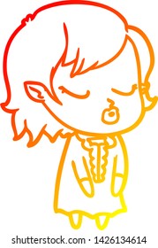 warm gradient line drawing of a cute cartoon vampire girl