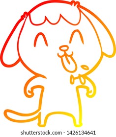 desenho de linha gradiente quente de um cão de desenho animado bonito