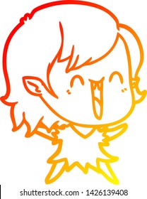 warm gradient line drawing of a cute cartoon happy vampire girl